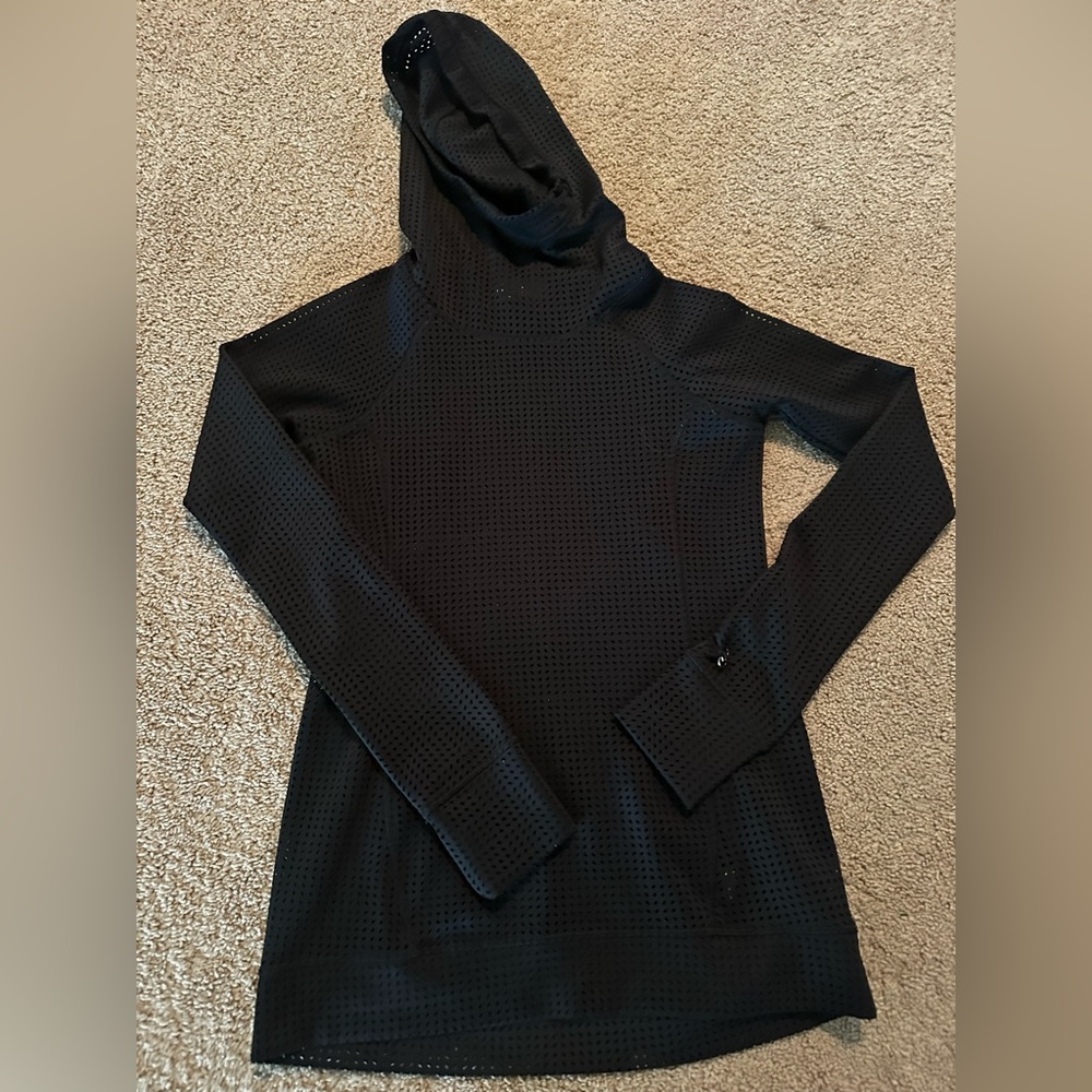 Black Mesh Design Hooded Sweatshirt